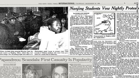 The New York Times reports about protests every night in Nanjing after Chinese students clash with Africans.