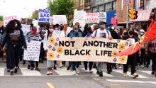 Protesters chanted slogans during a demonstration in Toronto on May 30.