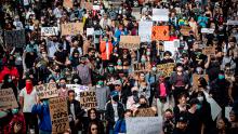 Thousands of people gather for peaceful demonstrations to protest racism in Vancouver on May 31.