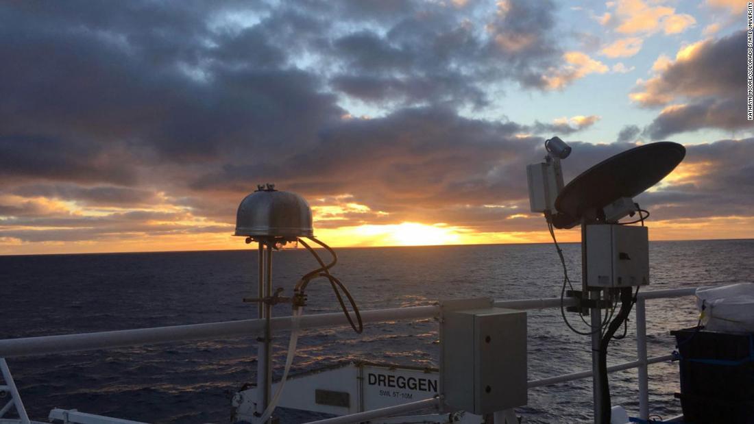 Aerosol filter samplers probe the air over the Southern Ocean on the Australian Marine National Facility's R/V Investigator ship.