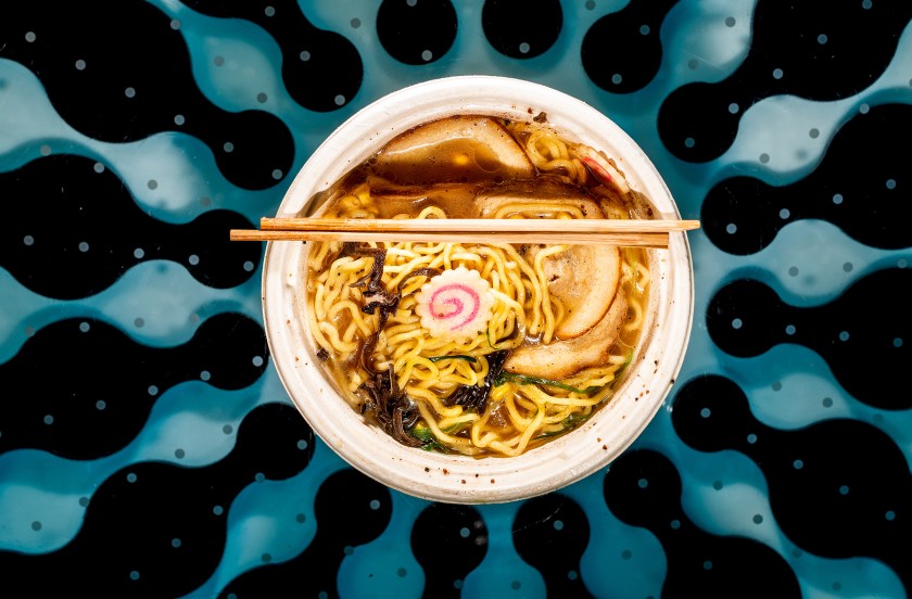 A bowl of ramen is distributed by the Yo-Kai Express vending machine at San Francisco International Airport.