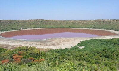 A general view of Lonar crater sanctuary lake is pictured in Buldhana district of Maharashtra state on Thursday.