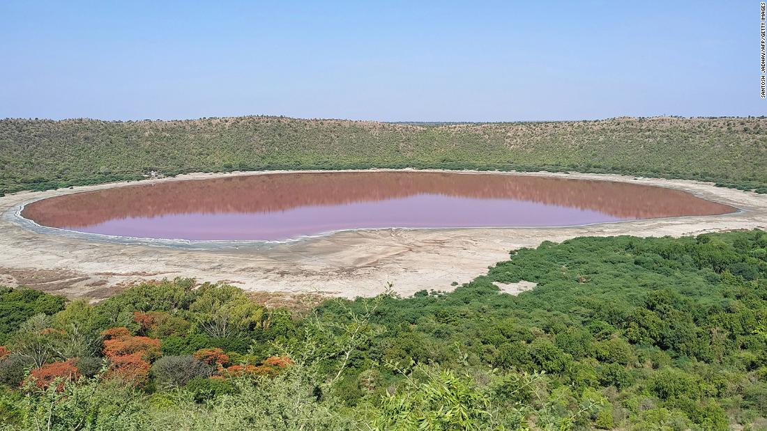 A general view of Lonar crater sanctuary lake is pictured in Buldhana district of Maharashtra state on Thursday.