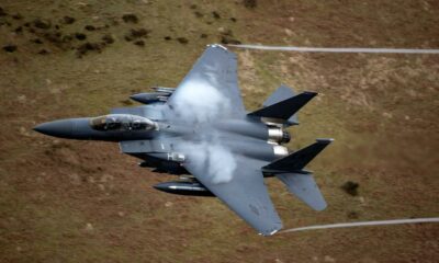 DOLGELLAU, WALES - FEBRUARY 16:  A United States Air Force F-15 fighter jet based at RAF Lakenheath.