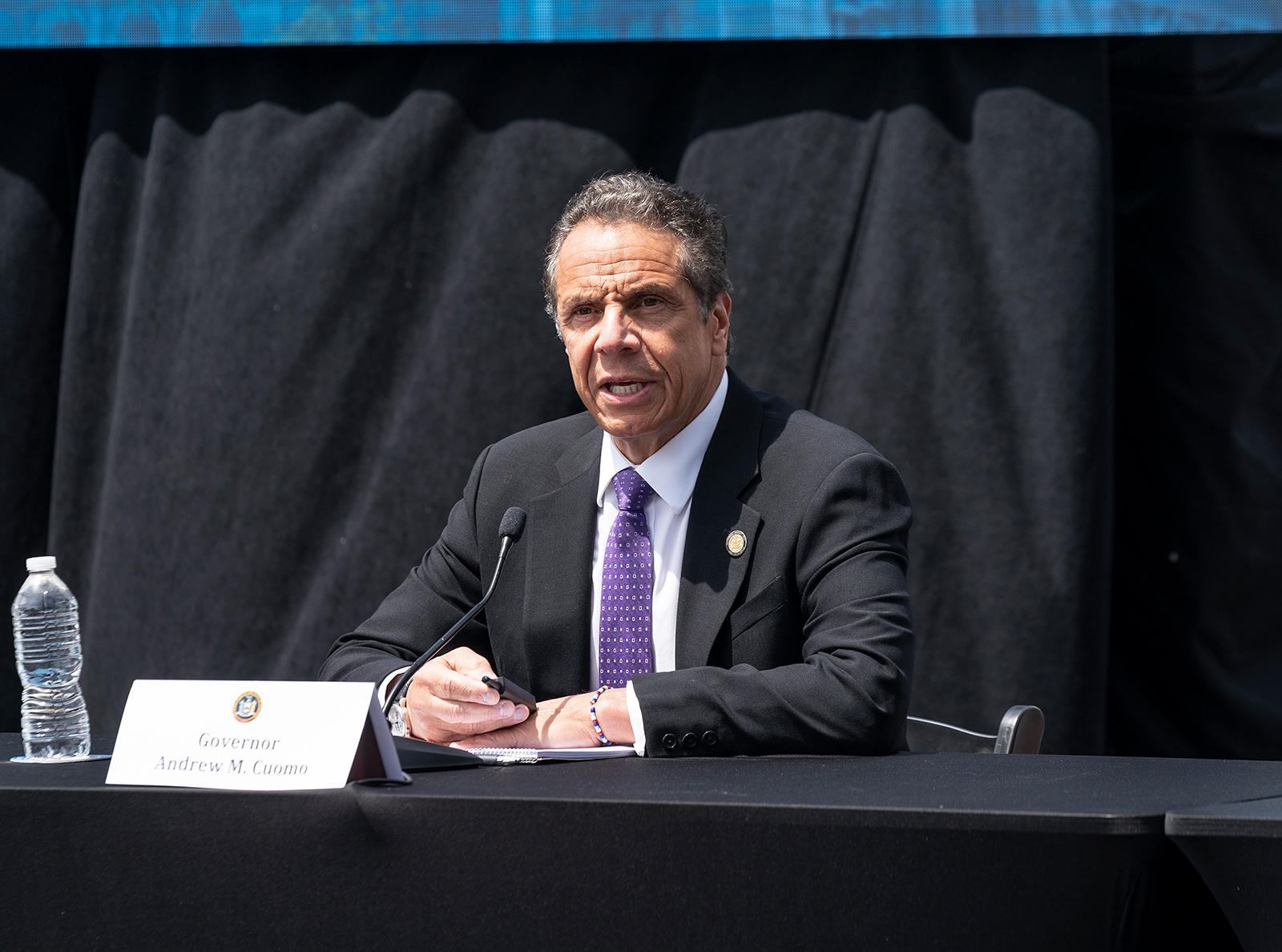Governor Andrew Cuomo speaks at a daily press briefing in Tarrytown, New York on June 15.