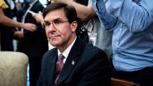 US Defense Secretary Mark Esper attended a meeting with Polish President Andrzej Duda and US President Donald Trump at the Oval Office of the White House on June 24, 2020 in Washington, DC. 