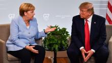 German Chancellor Angela Merkel and President Donald Trump spoke during the G-7 Summit in Biarritz, France, in August 2019.