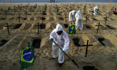 Graves were dug on the coast of Rio to protest the handling of the COVID-19 pandemic