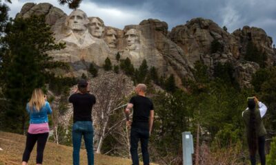 KEYSTONE, SOUTH DAKOTA - JULY 01: Tourists visit Mount Rushmore National Monument on July 01, 2020 in Keystone, South Dakota. President Donald Trump is expected to visit the monument and  make remarks before the start of a fireworks display on July 3. (Photo by Scott Olson/Getty Images)