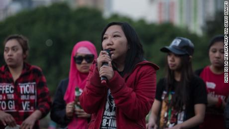 Former Indonesian domestic worker Erwiana Sulistyaningsih spoke during an event in Hong Kong on March 27, 2016. 