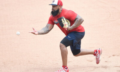 Eric Thames from the Nationals prepares for the MLB season with cornhole