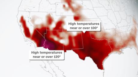 Much of the south and southwest will see high temperatures this weekend, many reaching over a hundred degrees.