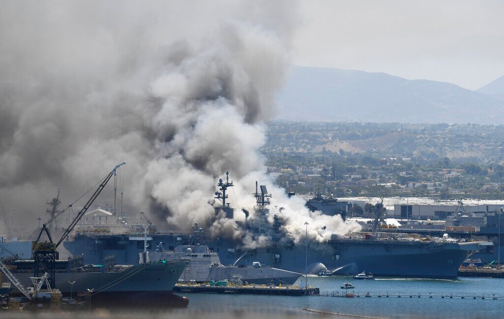 Fire still burns on USS Bonhomme Richard, cause unknown