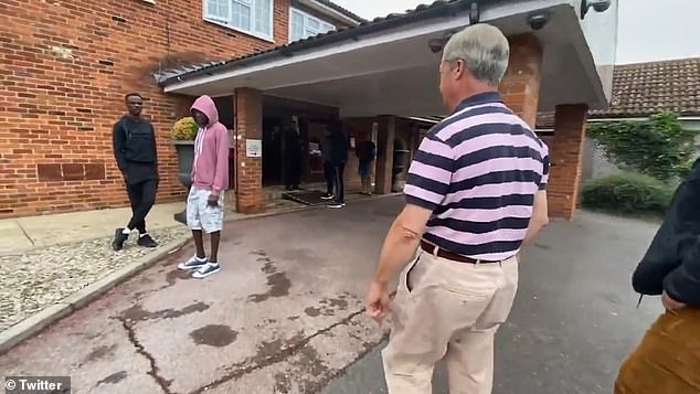 In the video, Mr Farage enters the hotel before questioning a worker about the availability of its rooms, before leaving soon after