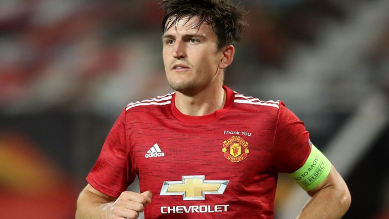 Manchester United&#39;s Harry Maguire during the UEFA Europa League round of 16 second leg match at Old Trafford, Manchester. Wednesday August 5, 2020. See PA story SOCCER Man Utd. Photo credit should read: Martin Rickett/PA Wire.