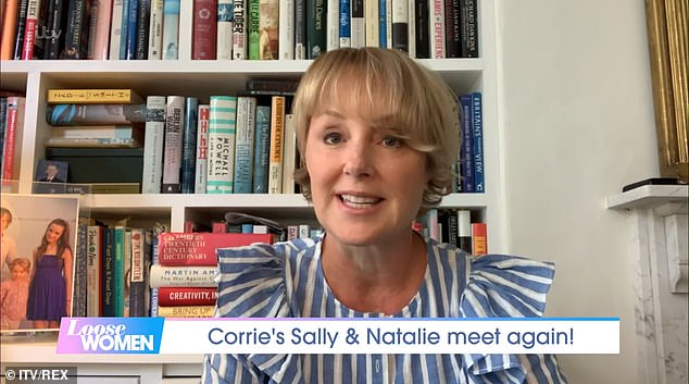 Opening up: Loose Women guest Sally Dynevor also recalled her own breast cancer diagnosis in 2009, which came as her Coronation Street character Sally Webster also battled the illness