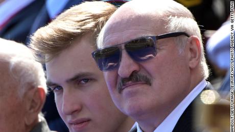Belarus President Alexander Lukashenko with his son Nikolai (left) during the Victory Day military parade on June 24 in Moscow.