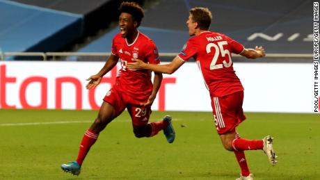 Kingsley Coman celebrates scoring the game&#39;s only goal. 