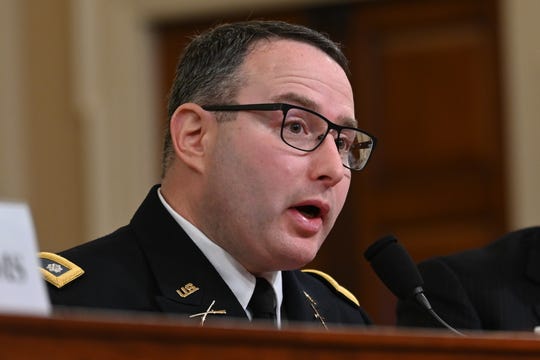 Lt. Col. Alexander Vindman, a Ukraine expert for the National Security Council, testifies on Nov. 19, 2019 before the Permanent Select Committee on Intelligence in a public hearing in the impeachment inquiry into allegations President Donald Trump pressured Ukraine to investigate his political rivals.