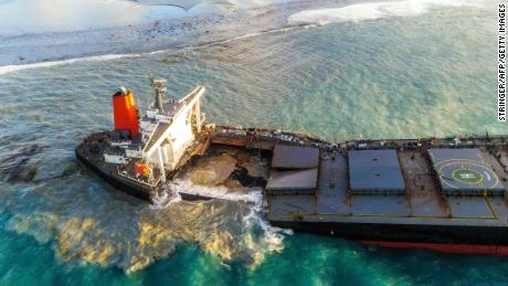 The MV Wakashio split on Saturday after weeks grounded in pristine waters off Mauritius.