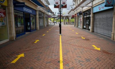 Social distancing measures at Castle Court shopping centre in Caerphilly in May