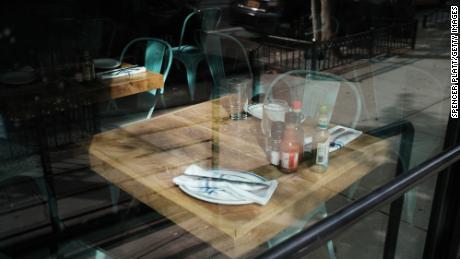 An empty table at a permanently closed Manhattan restaurant on August 31, 2020 in New York City. 