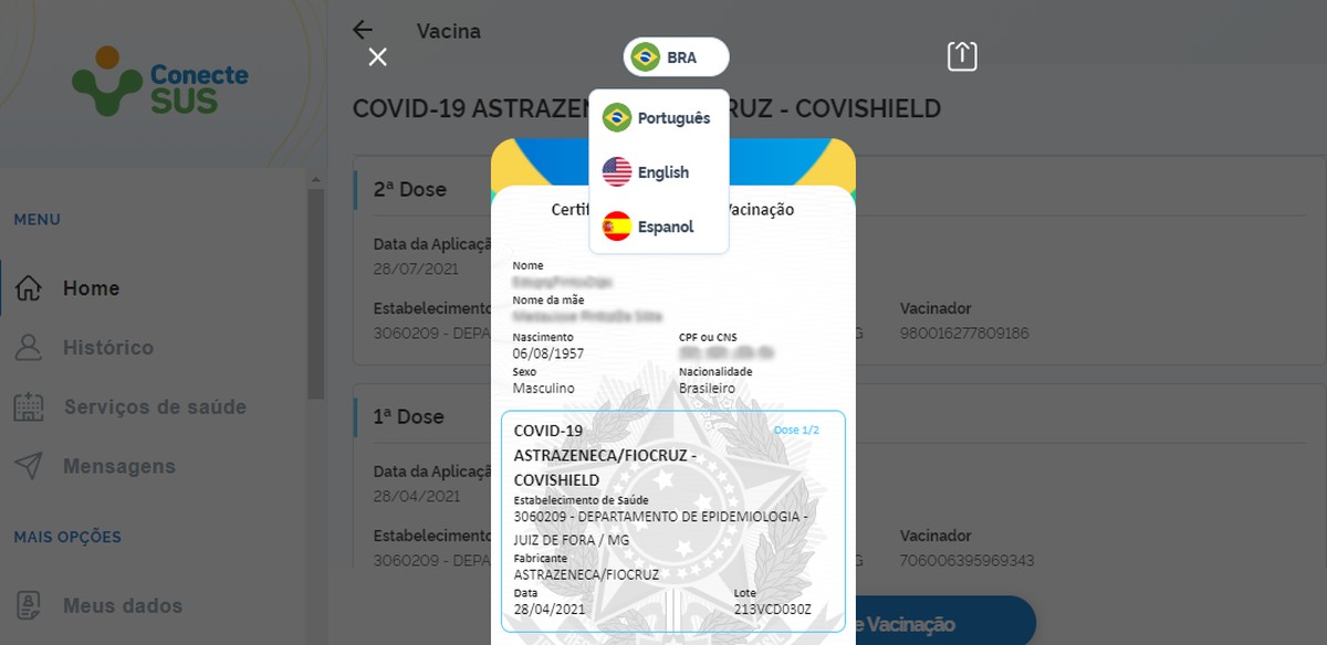 Covid Vaccination Certificate in Conecta SUS: Learn How to Document in Portuguese, English and Spanish |  Vaccine