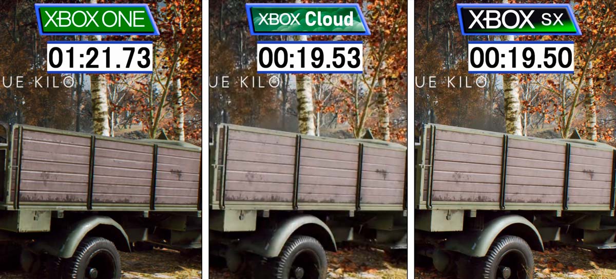 Comparison shows Xbox games running on Xbox One, xCloud, and Xbox Series.