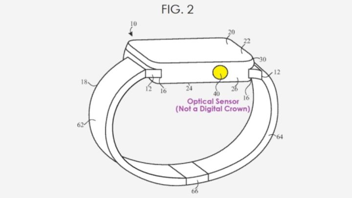 Image of an Apple patent on an Apple Watch without the digital crown