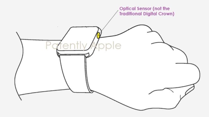 Image of an Apple patent on an Apple Watch without the digital crown