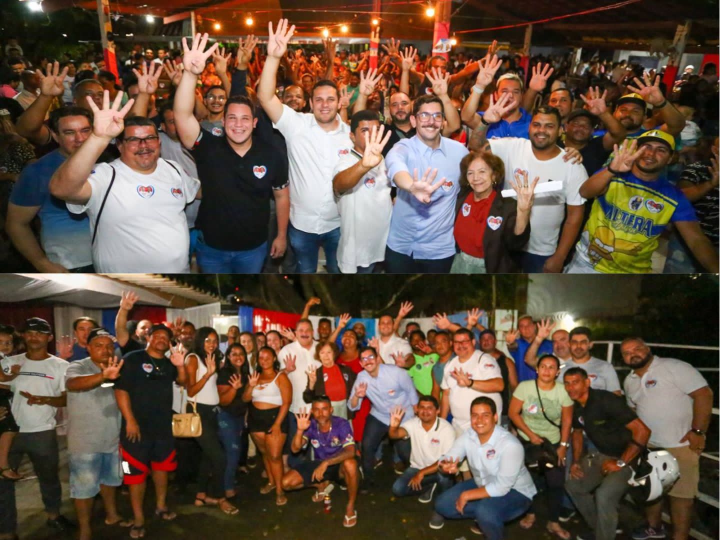 Heriberto Medeiros and Heriberto Filho show strength in a big political act in the southern zone of Recife.