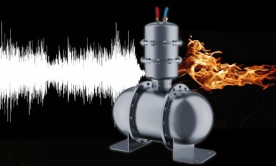 Ilustração de uma bomba de calor que transforma o som em calor