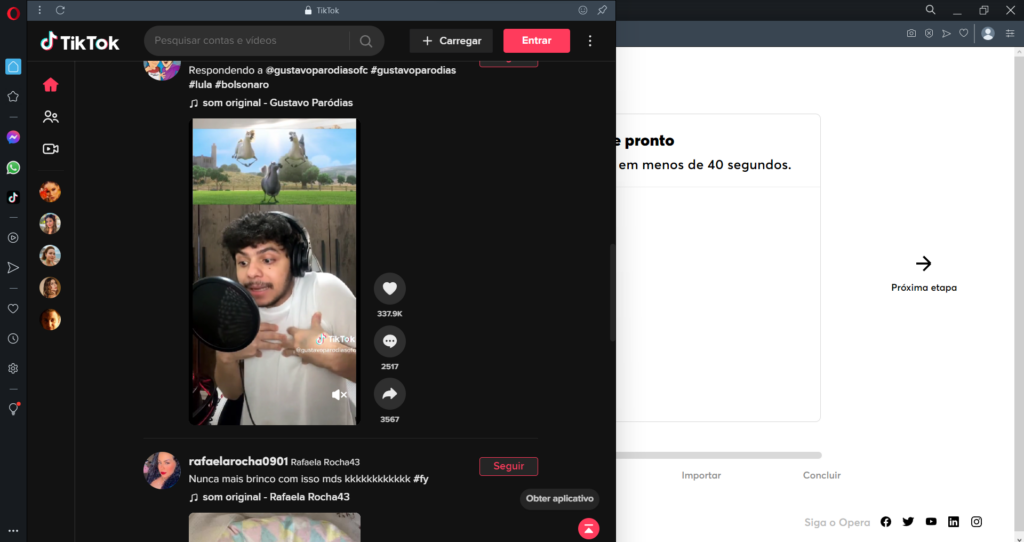 Using Opera, the first browser with tiktok